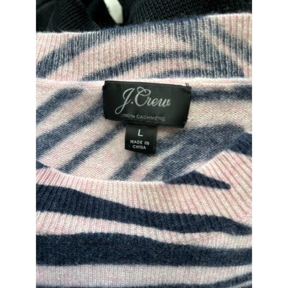J Crew Sweater Womens Large pink/blue100% Cashmere Striped Animal Print - Picture 4 of 4